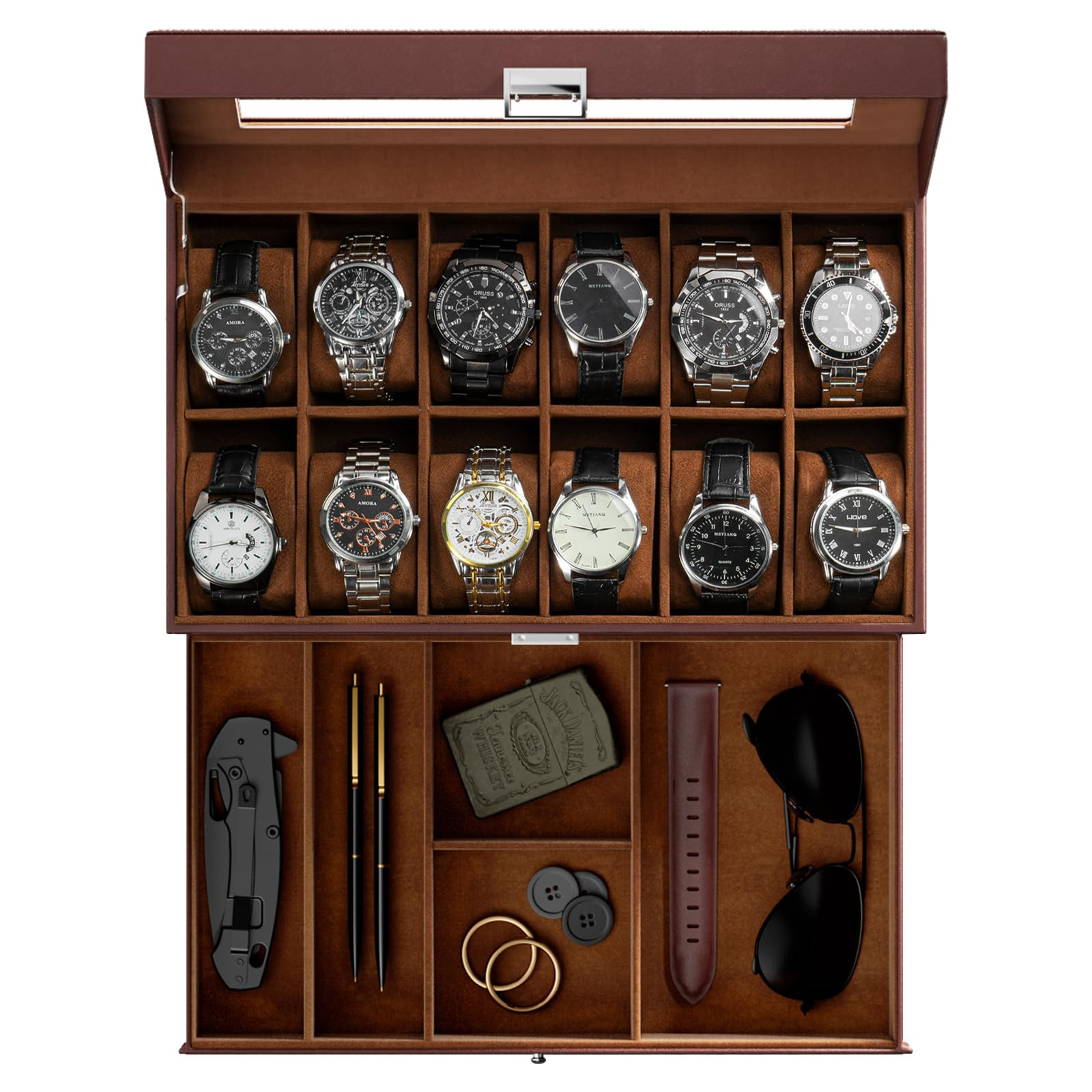 ProCase Watch Box for Men, 12 Slot Mens Watch Case With Drawer, Watch Display Case With Glass Lid... | Amazon (US)
