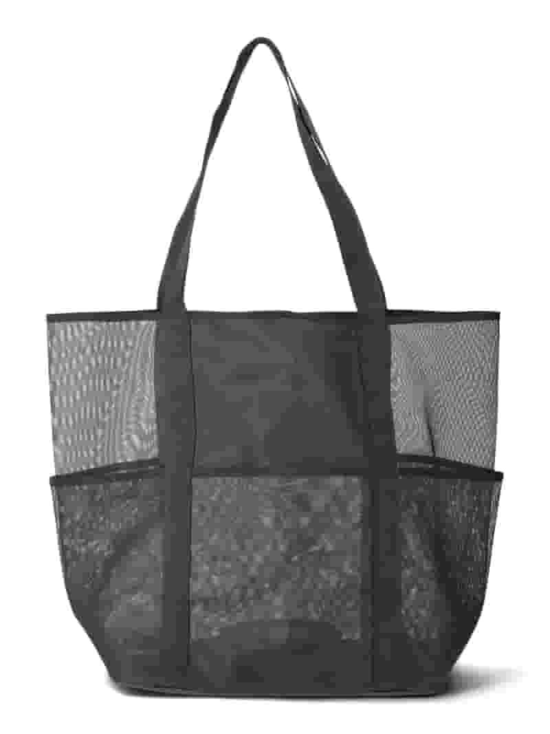 No Boundaries Mesh Beach Tote Bag, Women's, Rich Black | Walmart (US)