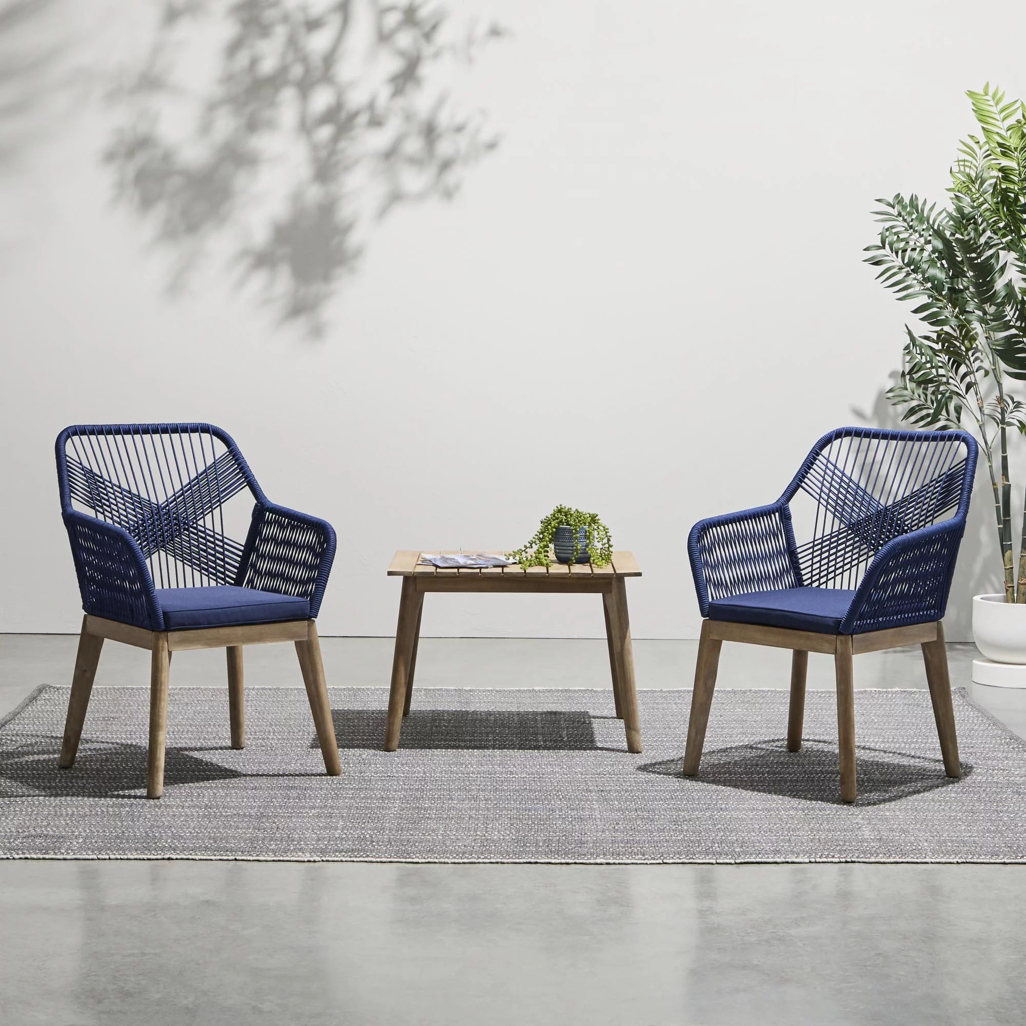 Gap Home Woven Rope Outdoor 3-Piece Conversation Set, Navy - Walmart.com | Walmart (US)