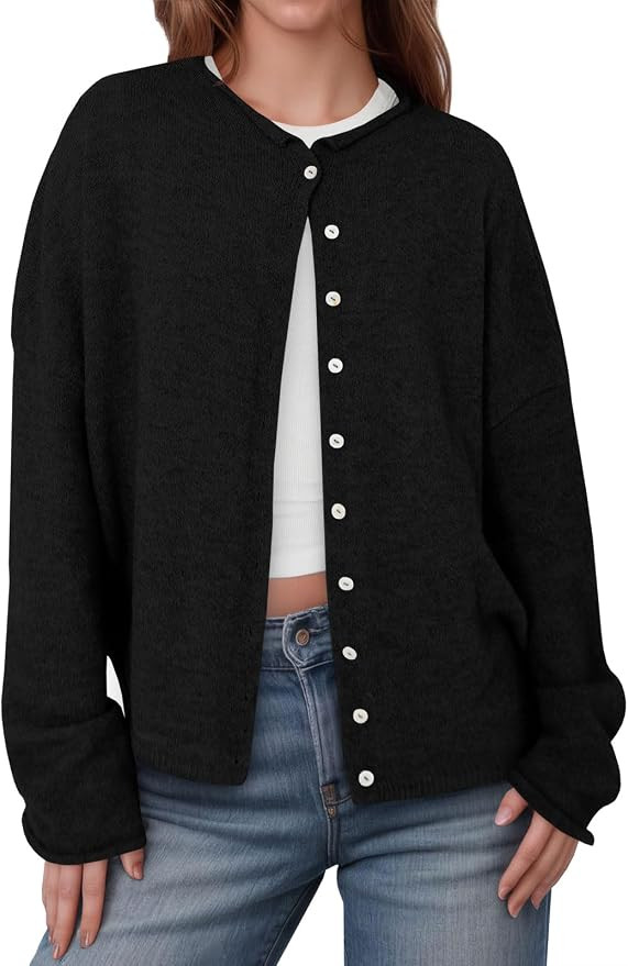 Saodimallsu Womens Button Up Long Sleeve Lightweight Knit Cardigan | Amazon (US)