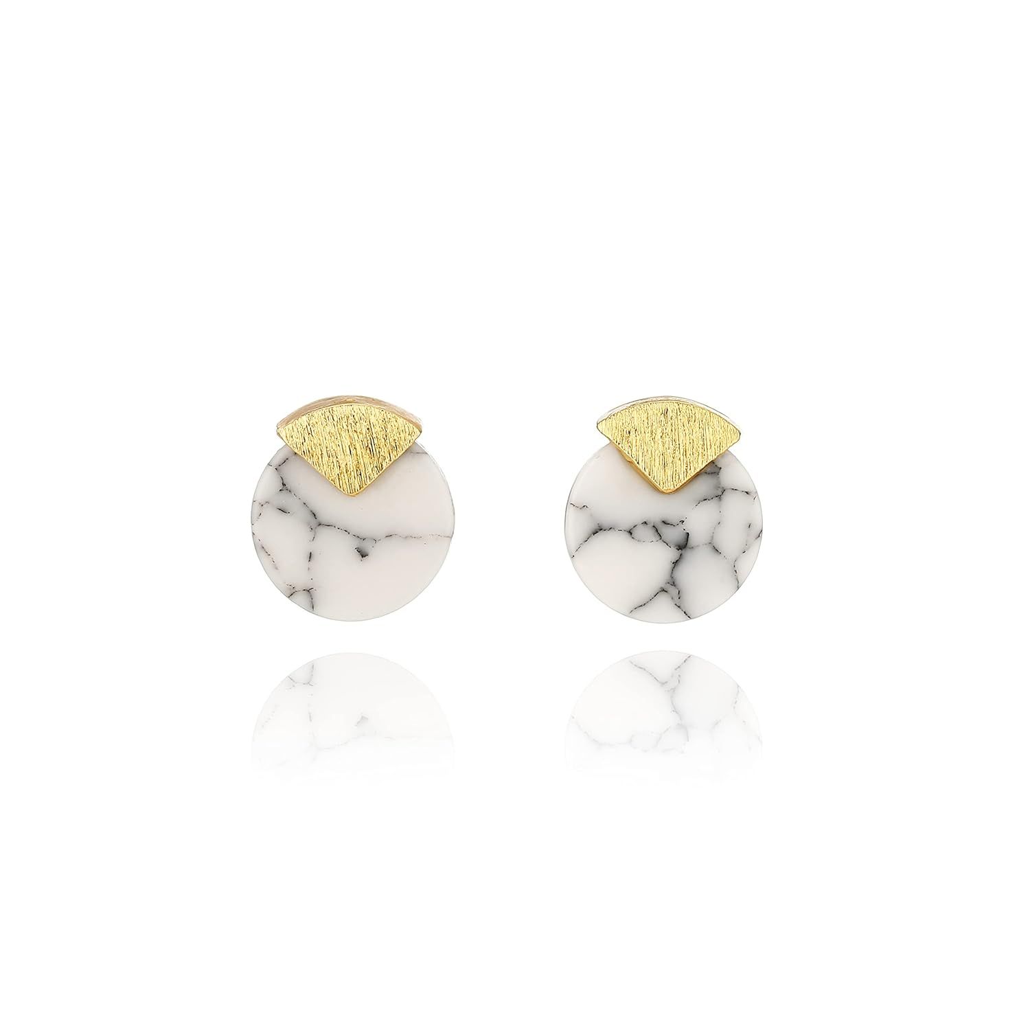 Tiny White Simulated Howlite Circle Coin Marble Pattern Stud Earrings | Amazon (US)