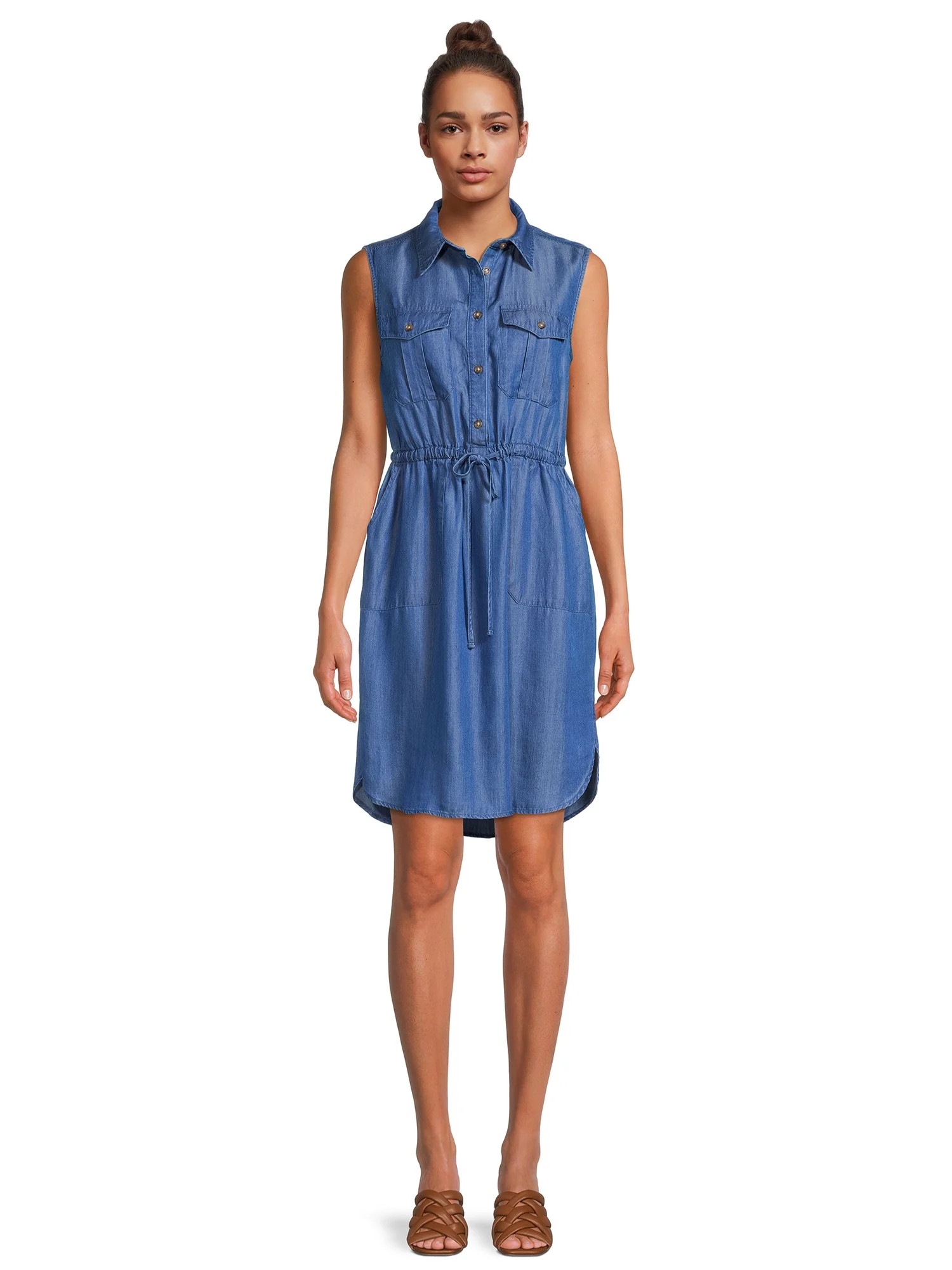 Time and Tru Women's Sleeveless Shirt Dress | Walmart (US)