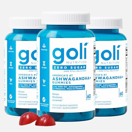 Goli Zero Sugar Ashwagandha & Vitamin D, Maca, L-Theanine Gummies, No Artificial Sweeteners, No Sugar Alcohols. Mixed Berry, KSM-66, Vegan, Plant Based, Non-GMO, Gluten-Free & Gelatin Free. (3) | Amazon (US)