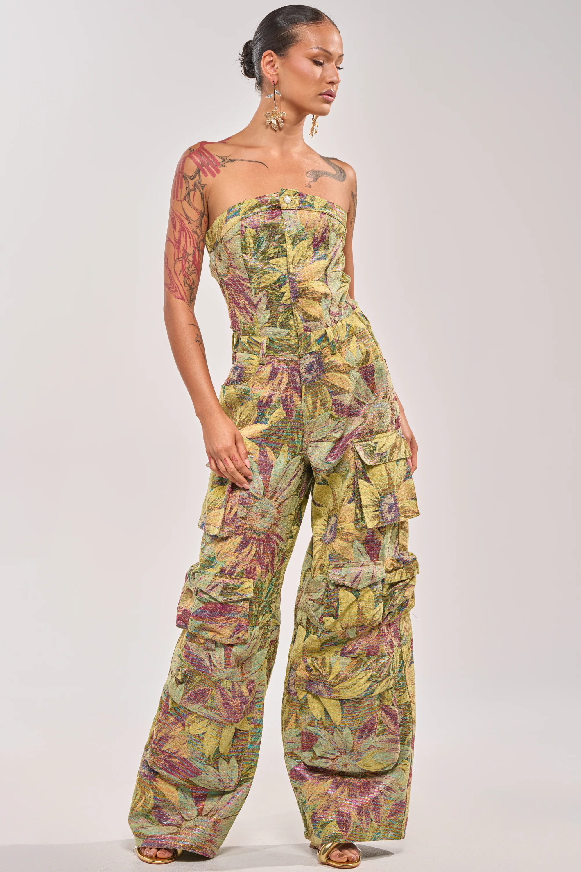 SMELL THE FLOWERS BROCADE STRAPLESS JUMPSUIT | AKIRA