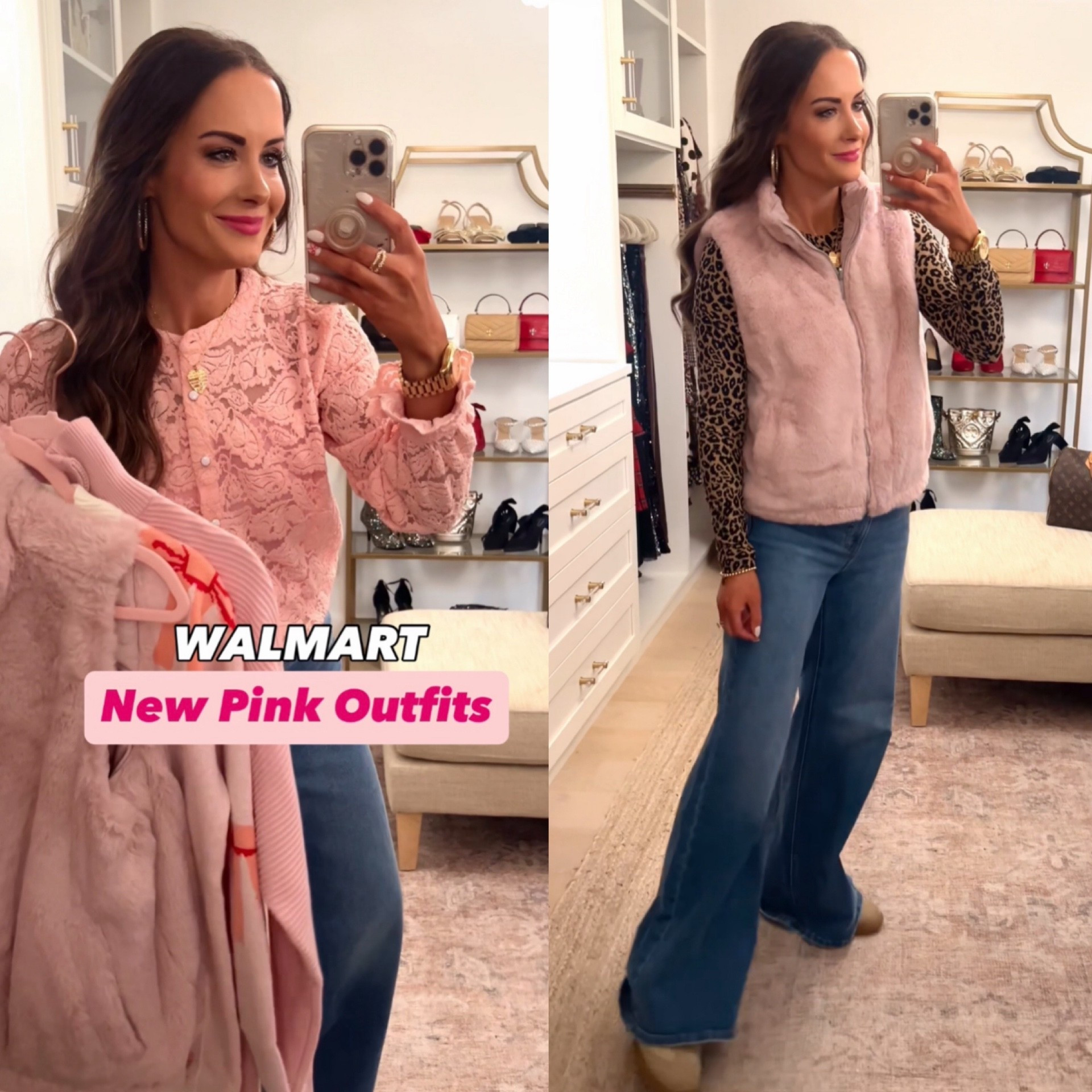 Scroll to shop! New pink outfits from Walmart! Fuzzy vest is reversible {item #2 linked}. Follow for more! 🎀