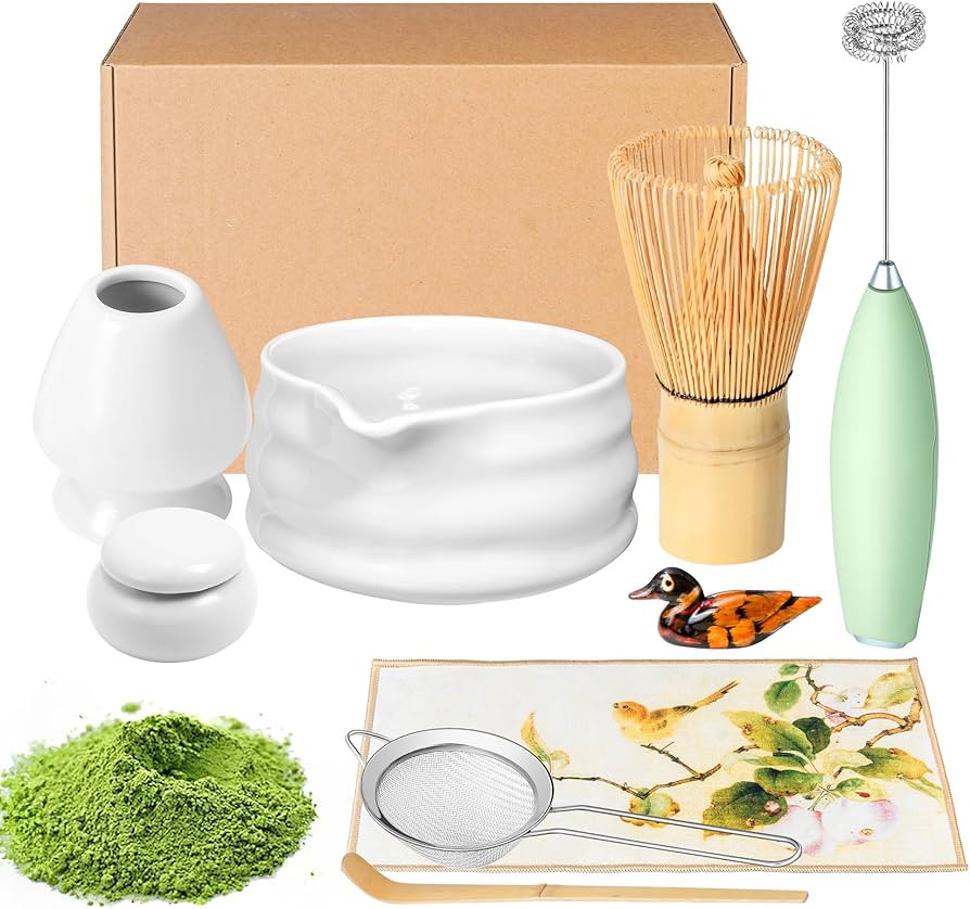 Matcha Whisk Set and Bowl, Matcha Making Kit Whisk, Bowl With Spout, Powder Starter Sifter, Ceram... | Amazon (US)