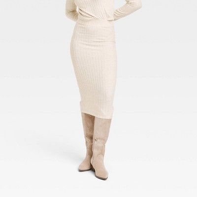 Women's Knit Pencil Midi Skirt - Universal Thread™ Heather Cream M | Target
