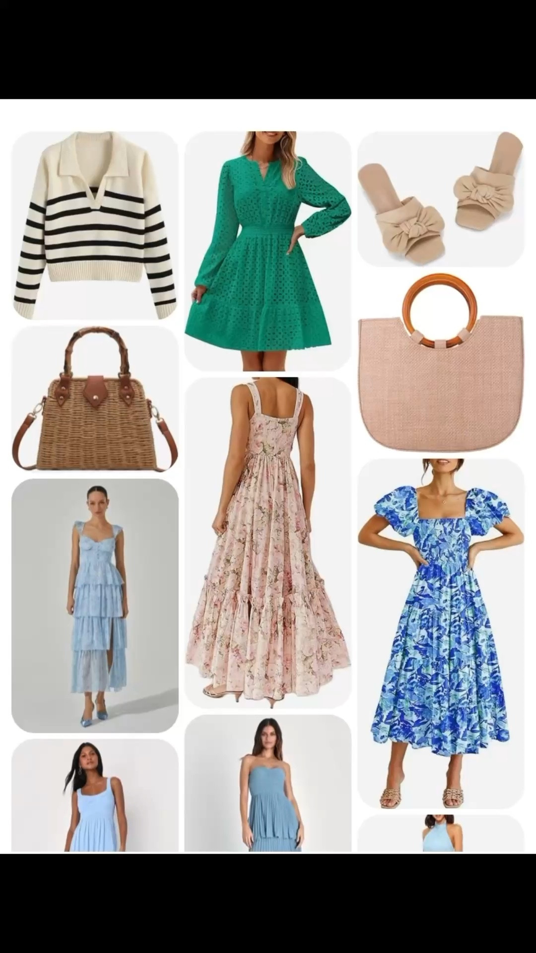 Recent saves, summer dresses, straw bag, vacation dresses, floral dress, blue dress, stripe sweaters, eyelet dresses, Easter dresses, Mother’s Day dresses, strapless dresses, sandals 

#LTKSeasonal #LTKootd #LTKWedding