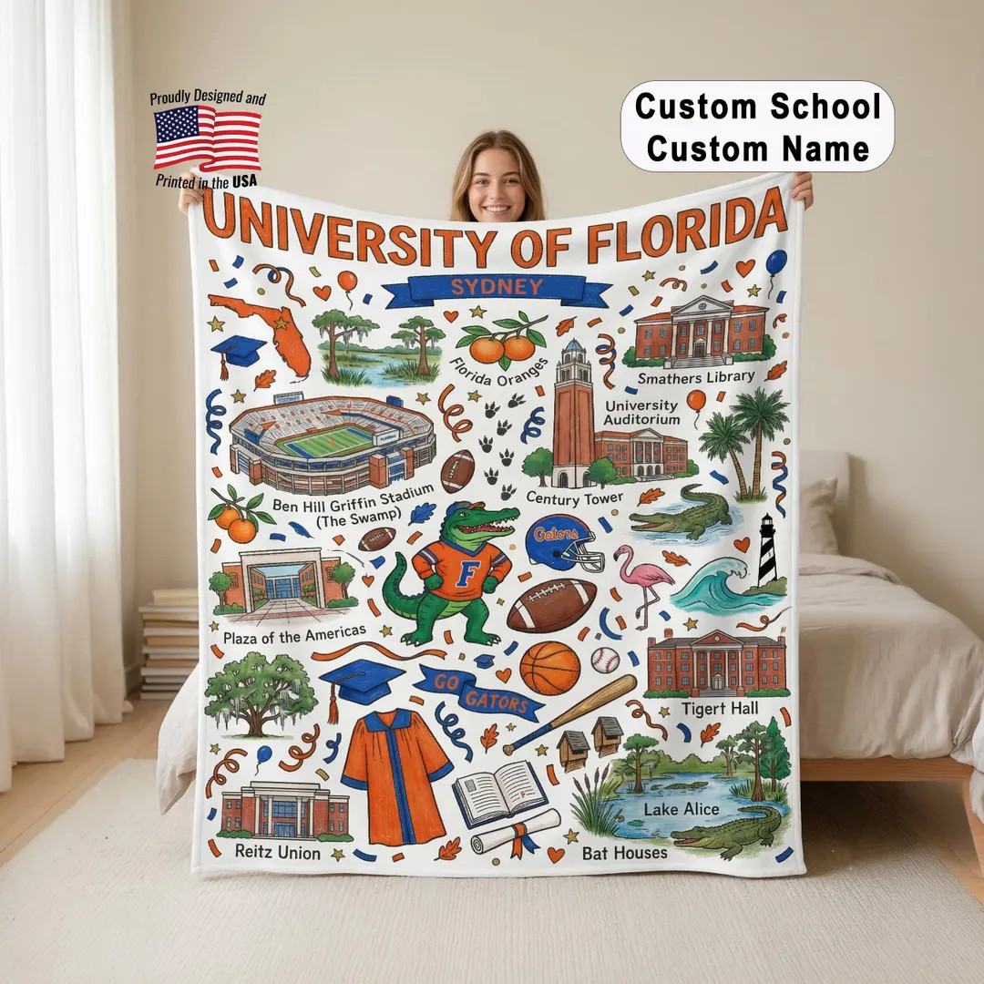 Custom Florida Campus Blanket (Any School), Personalized School Throw, Graduation Gift for Studen... | Etsy (US)