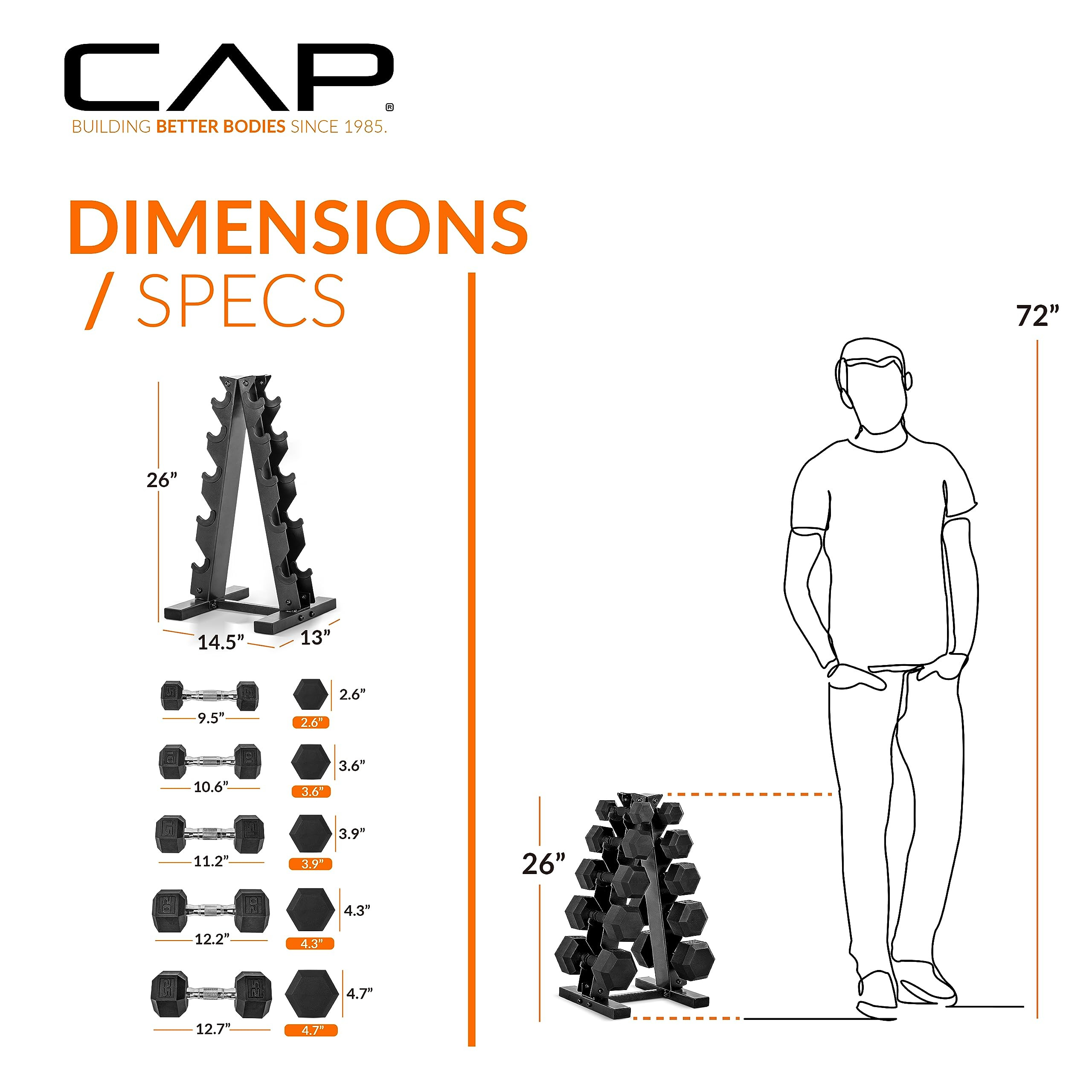 CAP Barbell 150 LB Coated Hex Dumbbell Weight Set with Vertical Rack | Multiple Options | Amazon (US)