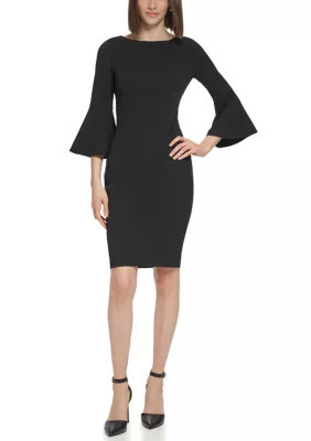 Calvin Klein Women's 3/4 Boat Neck Bell Sleeve Scuba Sheath Dress, Black | Belk