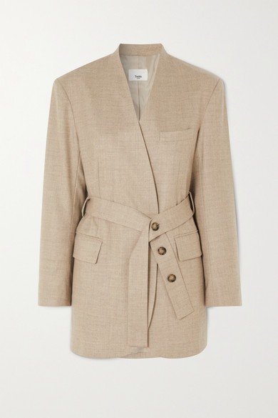 Frankie Shop - Belted Wool-blend Wrap Blazer - Beige | NET-A-PORTER (US)