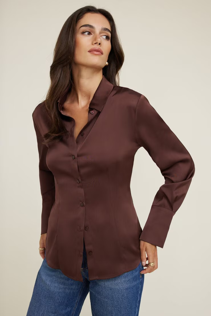 Eva Cinched Satin Shirt | Dynamite Clothing