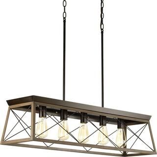 Briarwood Collection 5-Light Antique Bronze Farmhouse Linear Island Chandelier Light | The Home Depot