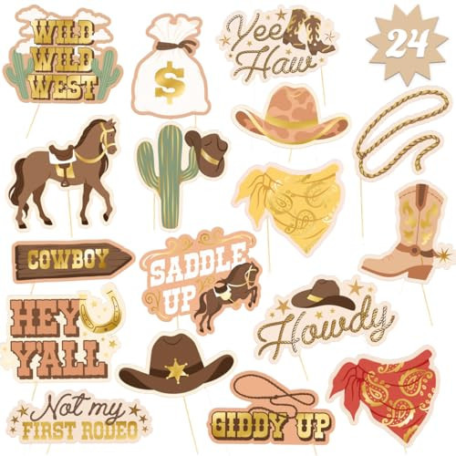 xo, Fetti Western Photo Booth Props - 24 Count | Kids Rodeo Party Backdrop, Birthday Background Decorations, Hoedown Bachelorette Activity | Amazon (US)