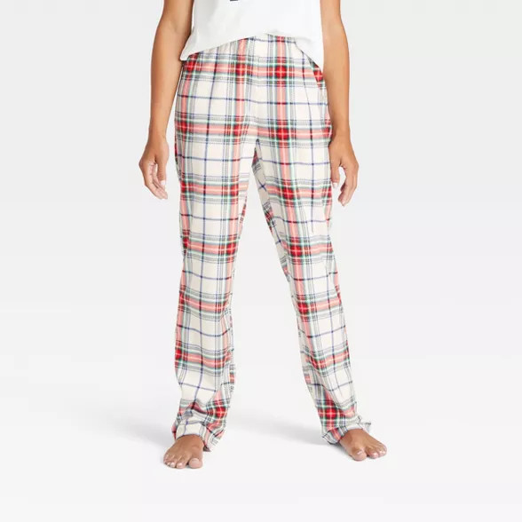 Women's Holiday Plaid Fleece Matching Family Pajama Pants - Wondershop™ White XS | Target