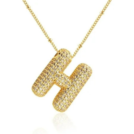 Z ZACHÉ Gold A-Z Bubble Letter Necklace 18K Gold Plated -- Dainty Cubic Zirconia Pendant, Balloon Initial Necklace for Women - Letter H | Walmart (US)
