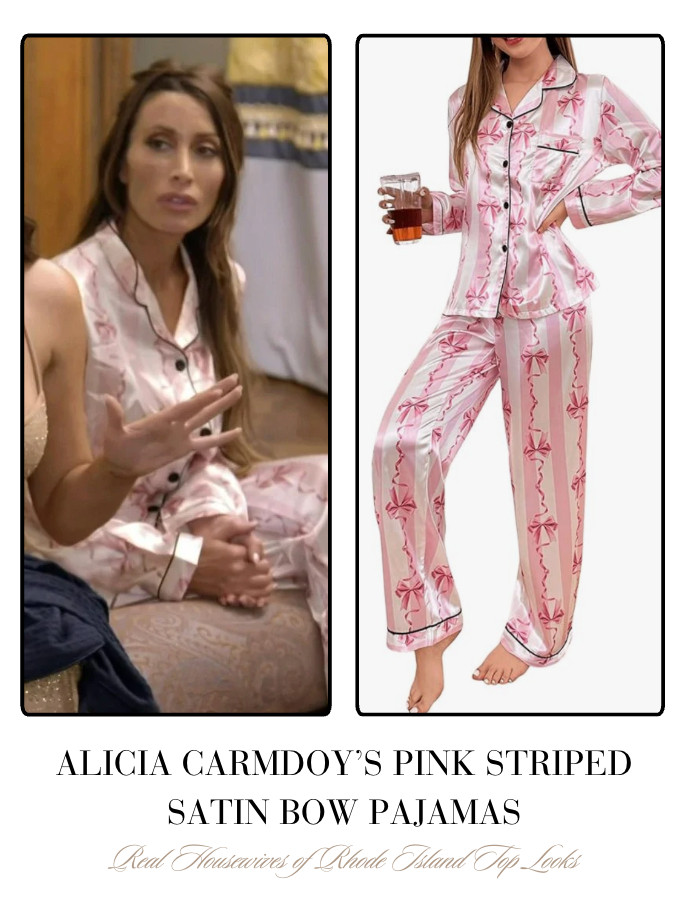 Alicia Carmody's Pink Striped Satin Bow Pajamas 

 