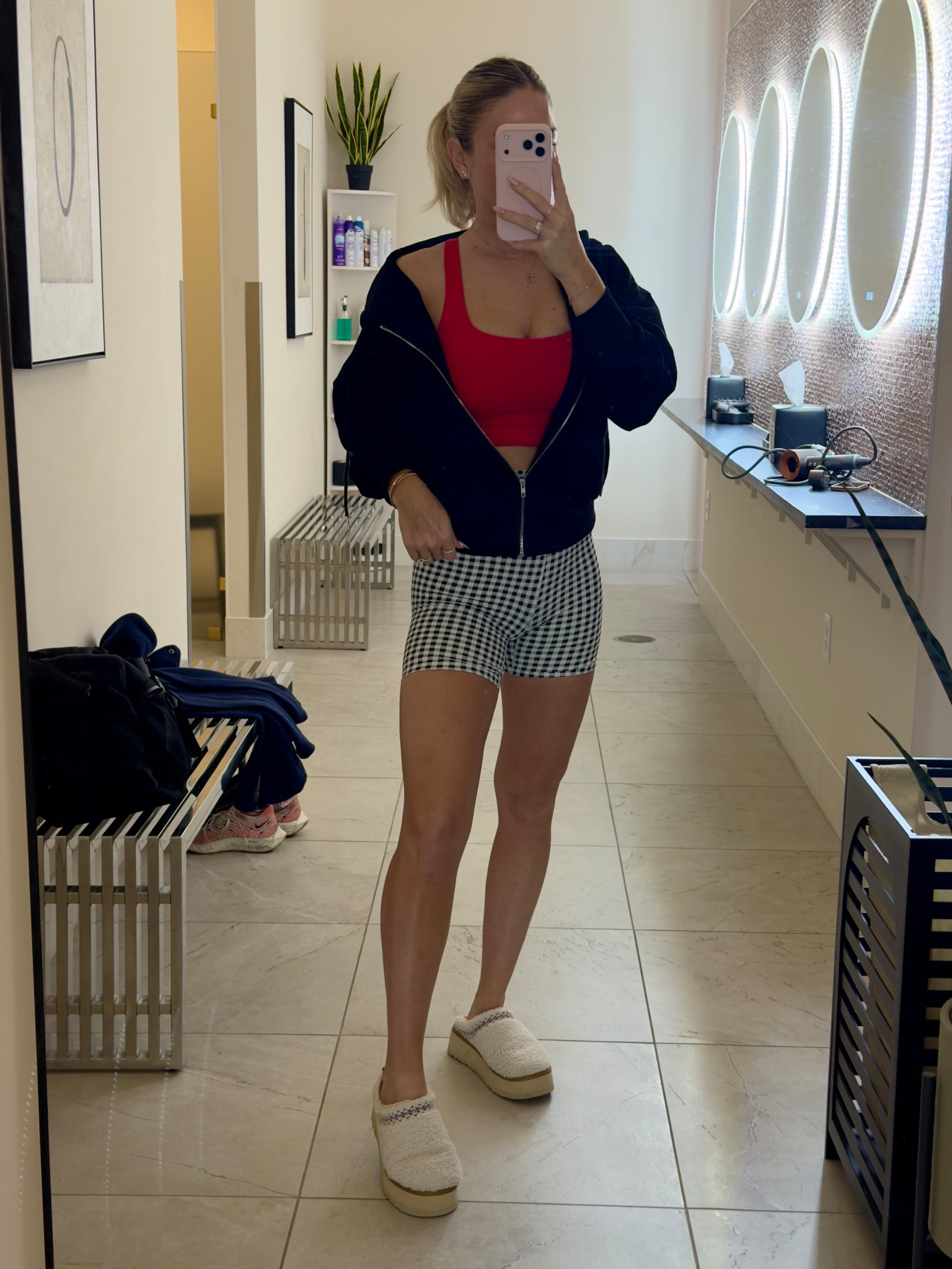 Wearing a medium in bra and small in jacket and shorts ✨🤍

#LTKTall #LTKActive #LTKmomlife