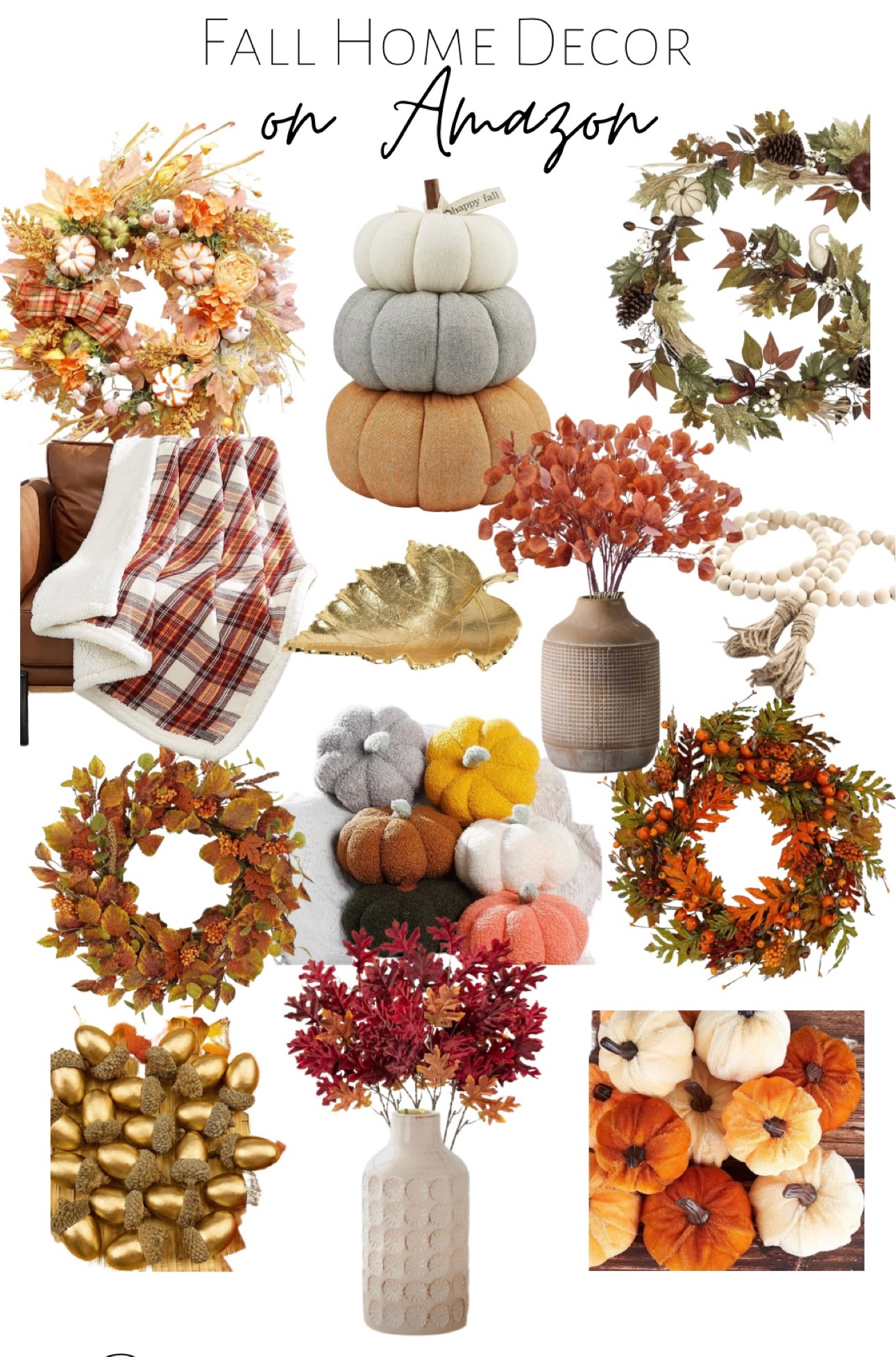 Fall home decor on Amazon! Fall wreaths, garland, pumpkins, throw blankets, stems, acorns, gold leaf bowl, velvet pumpkins etc

#LTKhome #LTKSeasonal