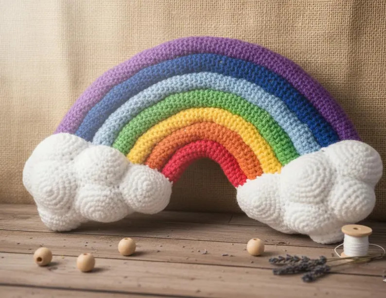 Boho Crochet Rainbow Decor, Handmade Rainbow With Clouds, Aesthetic Home Decor, Rainbow Wall Deco... | Etsy (US)