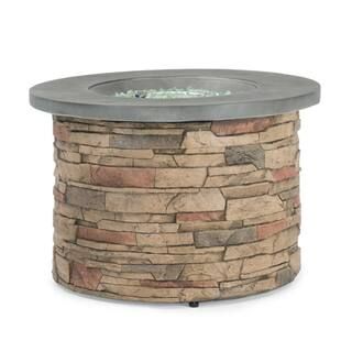 Sage 35 in. Round x 24 in. High Stone Propane Fire Pit Table with Storage Cover | The Home Depot