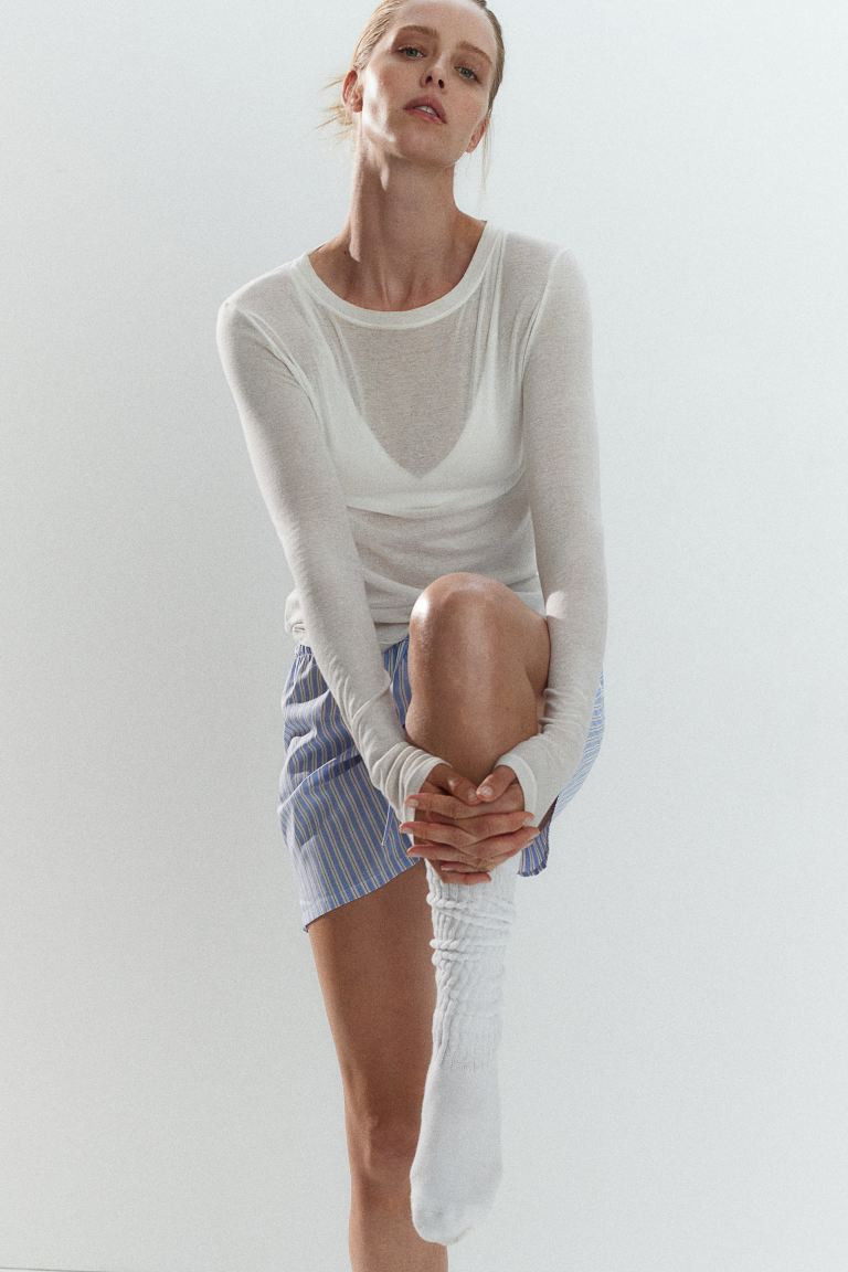 2-pack Cotton Poplin Pajama Shorts - Regular waist - Short - Light blue/striped - Ladies | H&M US | H&M (US + CA)