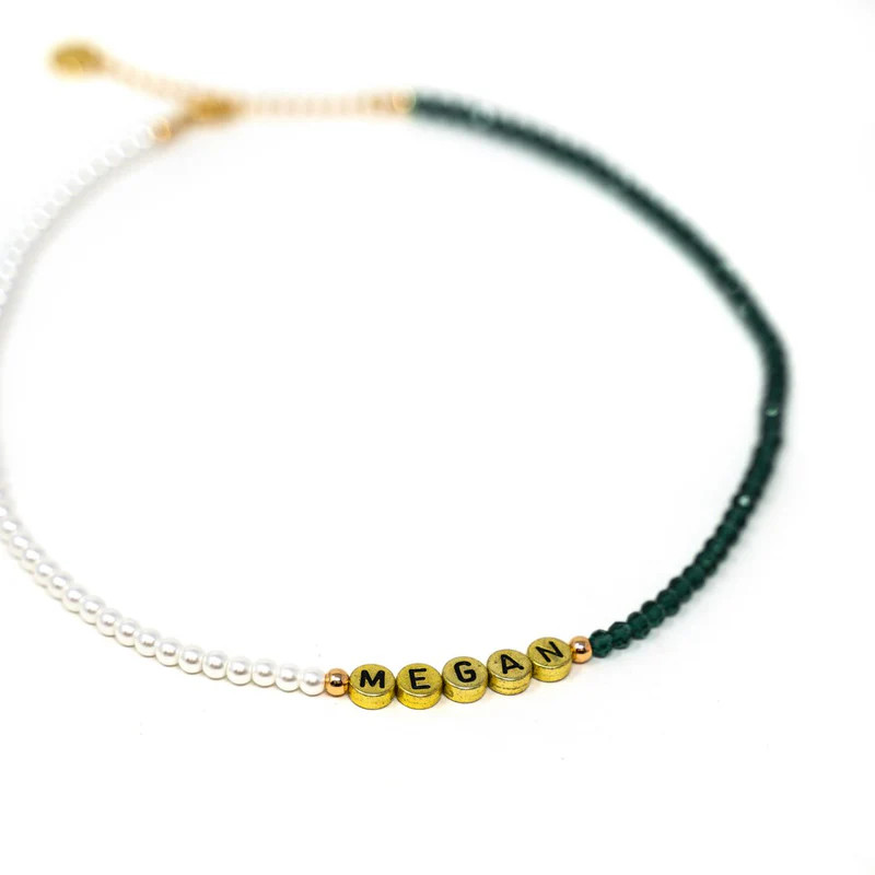 Customized Pearl and Emerald Bead Necklace | The Sis Kiss