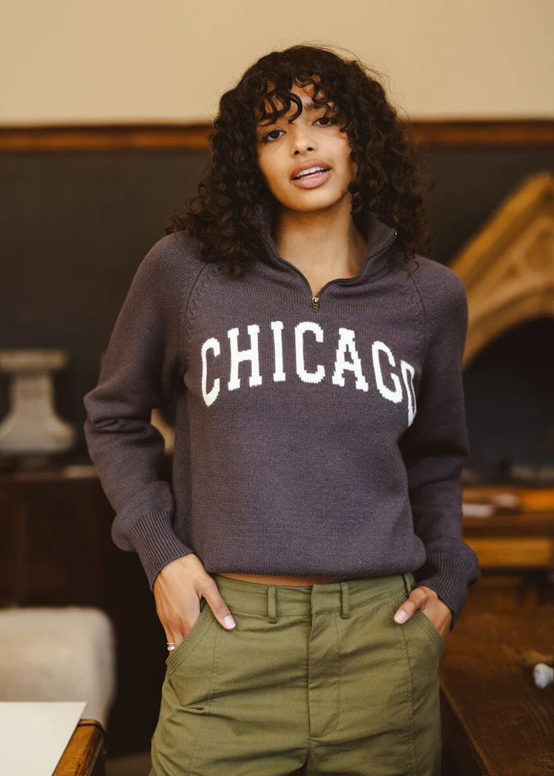 Chicago Knit Quarter Zip - Grey | Alice & Wonder