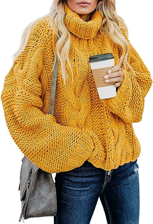 Asvivid Womens Turtleneck Long Sleeve Chunky Knit Pullover Sweater Tops | Amazon (US)