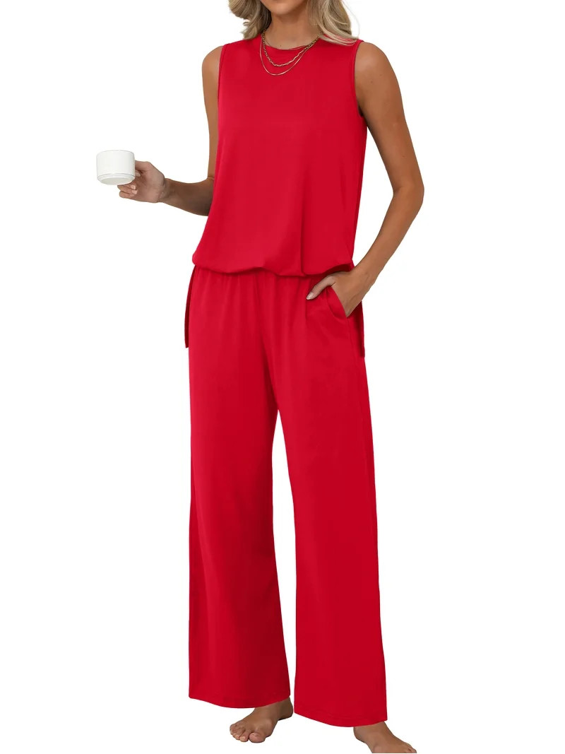MINTREUS Lounge Sets for Women Knit Loose Tank Top Wide Leg Pants Soft Comfy Pajamas Set 2-Piece ... | Walmart (US)