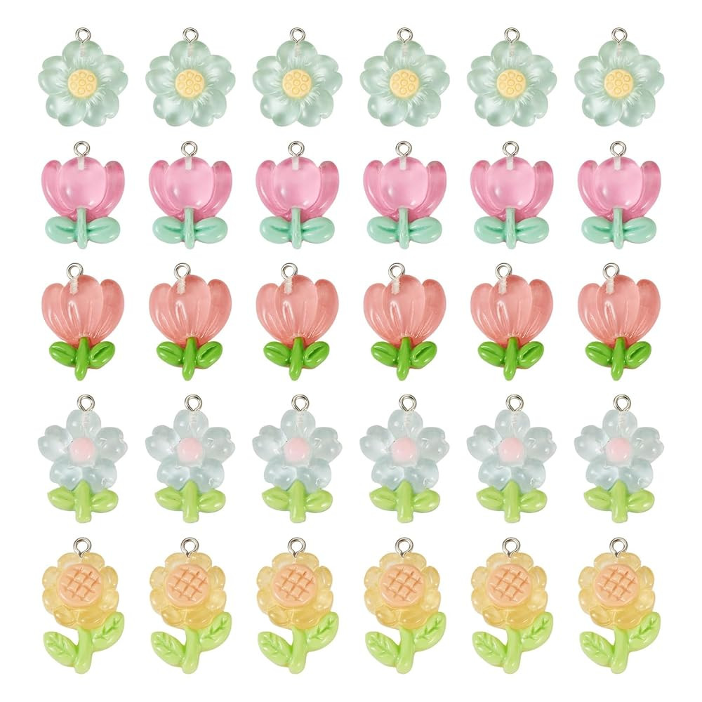 FASHEWELRY Acrylic Flower Pendants Green Leaf Flower Dangle Earring Pendants Trumpet Lily Bell Fl... | Amazon (US)