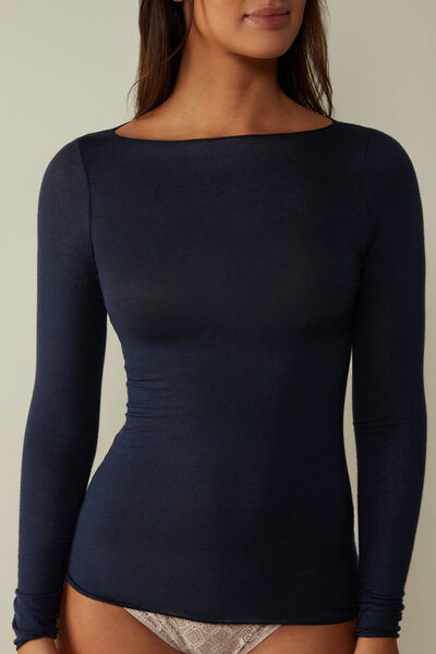 Intimissimi Boat Neck Modal Cashmere Ultralight Top Woman Blue Size S | Intimissimi (US)