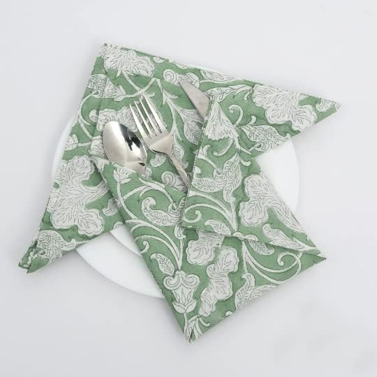 Sage Green Cotton Cloth Indian Block Print Napkins, Hotel Wedding Party Reusable Set of 4- 20x20 ... | Amazon (US)