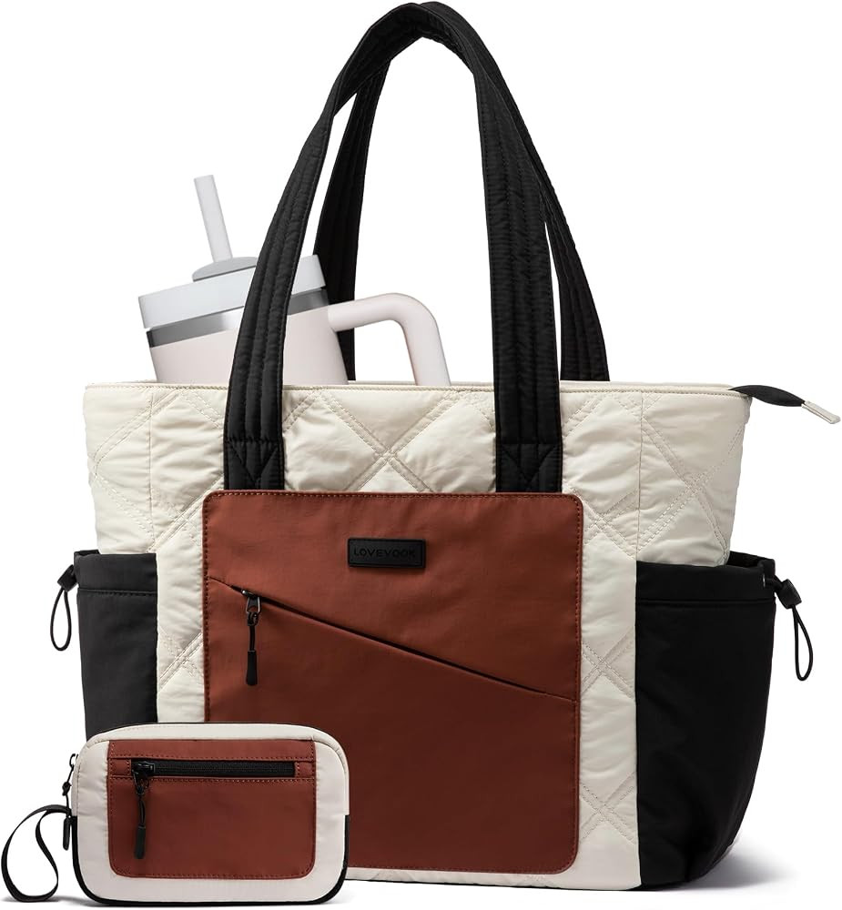 LOVEVOOK Tote Bag for Women, puffer tote bag for Work Travel Nurse, Lightweight quilted Bags with... | Amazon (US)