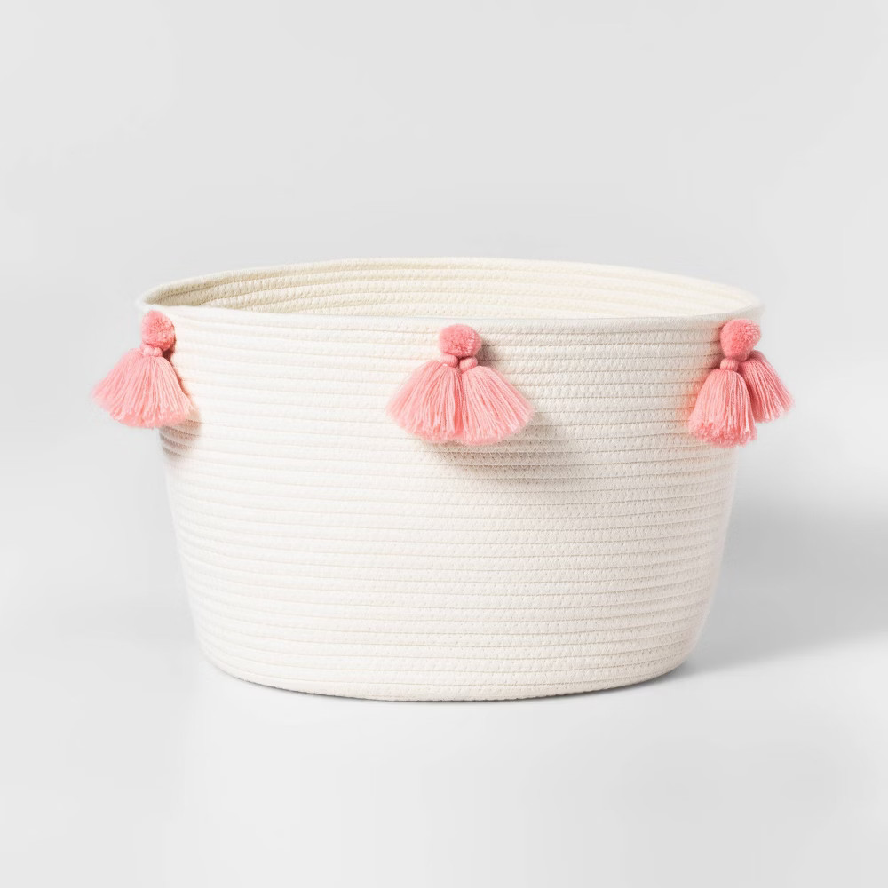 Large Coiled Rope Basket with Tassels Natural/Rose Pink - Pillowfort | Target