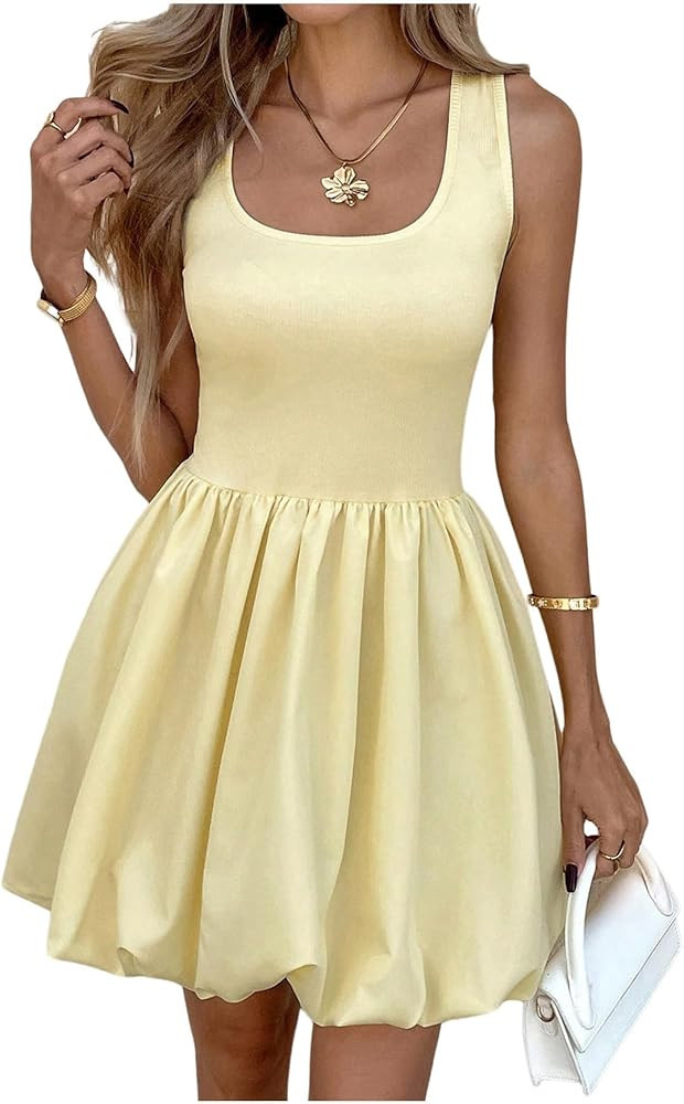 SOLY HUX Women's Bubble Dress Scoop Neck Sleeveless A Line Summer Short Dresses | Amazon (US)
