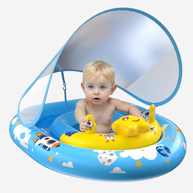Baby Pool Float with Canopy UPF50+ Sun Protection, Inflatable Kids Pool Floats Infant Swimming Fl... | Amazon (US)