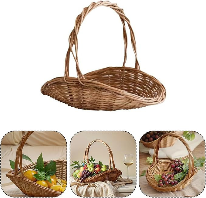 Rattan Wicker Woven Basket with Handle, Portable Garden Harvest Basket Wicker Storage Baskets for... | Amazon (US)