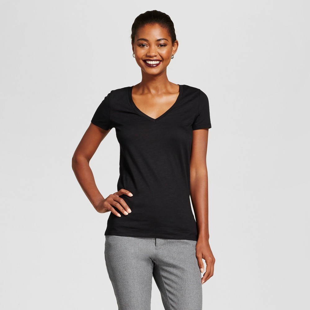 Women's Short Sleeve Vintage V-Neck T-Shirt - A New Day Black M | Target