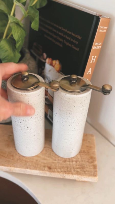 McGee & Co. Spring salt and pepper shakers and travertine serving board perfect for the kitchen or bathroom 🫶🏼 #decor #home #kitchen 

#LTKVideo #LTKhome