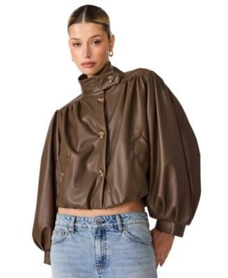 Women's DeeDee Cropped Puff-Sleeve Faux Leather Jacket | Macy's