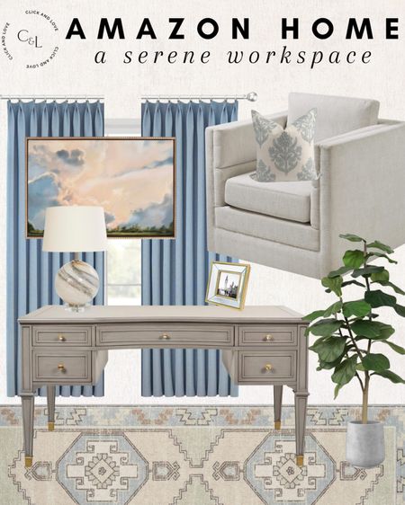 Serene office inspiration 🤍 I love pretty pops of blue to accent a neutral space ! 

Home office, work from home, office, office decor, office inspiration, desk, indoor rug, rug, area rug, faux tree, planter pot, table lamp, lamp, lighting, gold frame, framed art, art, wall decor, wall art, landscape art, curtain panels, pinch pleat curtains, window treatments, accent chair, swivel chair, accent pillow, throw pillow, Outdoor decor, Spring home decor, exterior design, spring edit, patio refresh, deck, balcony, patio, porch, seasonal home decor, patio furniture, spring, spring favorites, spring refresh, exterior design, look for less, designer inspired, Amazon, Amazon home, Amazon must haves, Amazon finds, amazon favorites, Amazon home decor #amazon #amazonhome

#LTKhome #LTKfindsunder100 #LTKstyletip