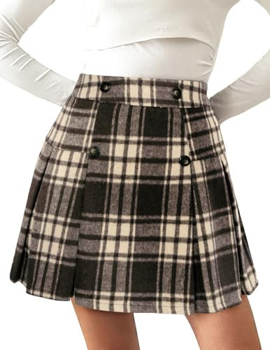 Kate Kasin 2025 Women's Pleated Plaid Mini Skirt High Waist A-Line Fall Winter Casual Skirts | Amazon (US)