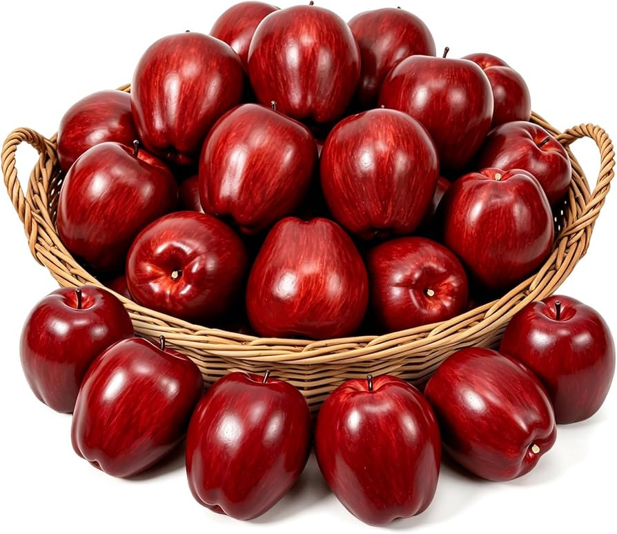 24 Pack Artificial Apples, Fake Red Delicious Apples for Decor | Amazon (US)