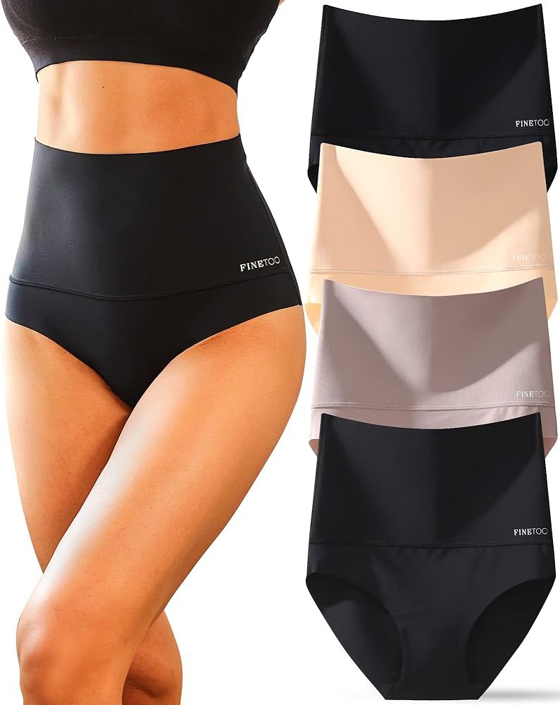 FINETOO Tummy Control Underwear for Women High Waisted Nylon Brief No Show Womens Bikini Seamless... | Amazon (US)