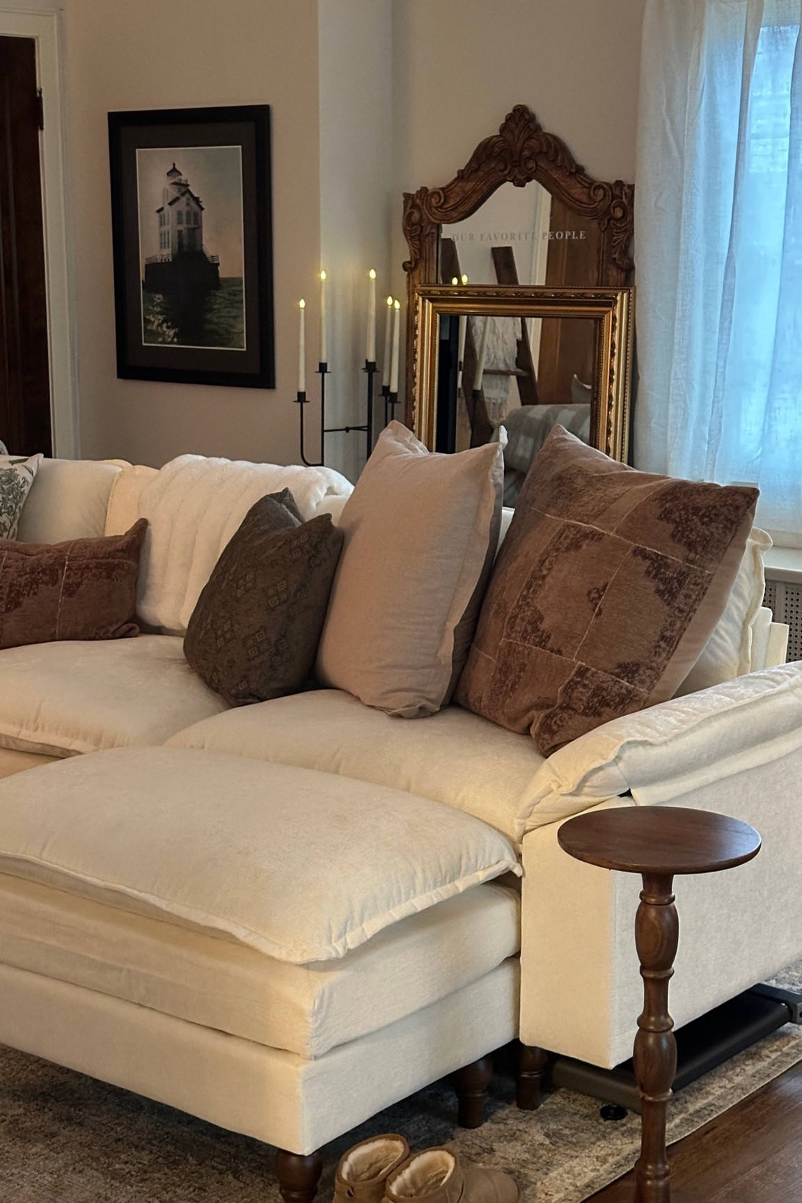 Sectional couch review!

Pros:
-spacious 
-easy to assemble
-beautiful
-comfortable 
-pretty texture
-$670 from Walmart, making it an amazing price!
-moveable ottoman

Cons:
-comes with (in my opinion) ugly legs, so I swapped them
-some areas show the inside of the couch from certain angles

Overall, I’m super happy with it and it’s wearing well after two months so far! I think it’s great for the price and I would recommend it.

#LTKhome