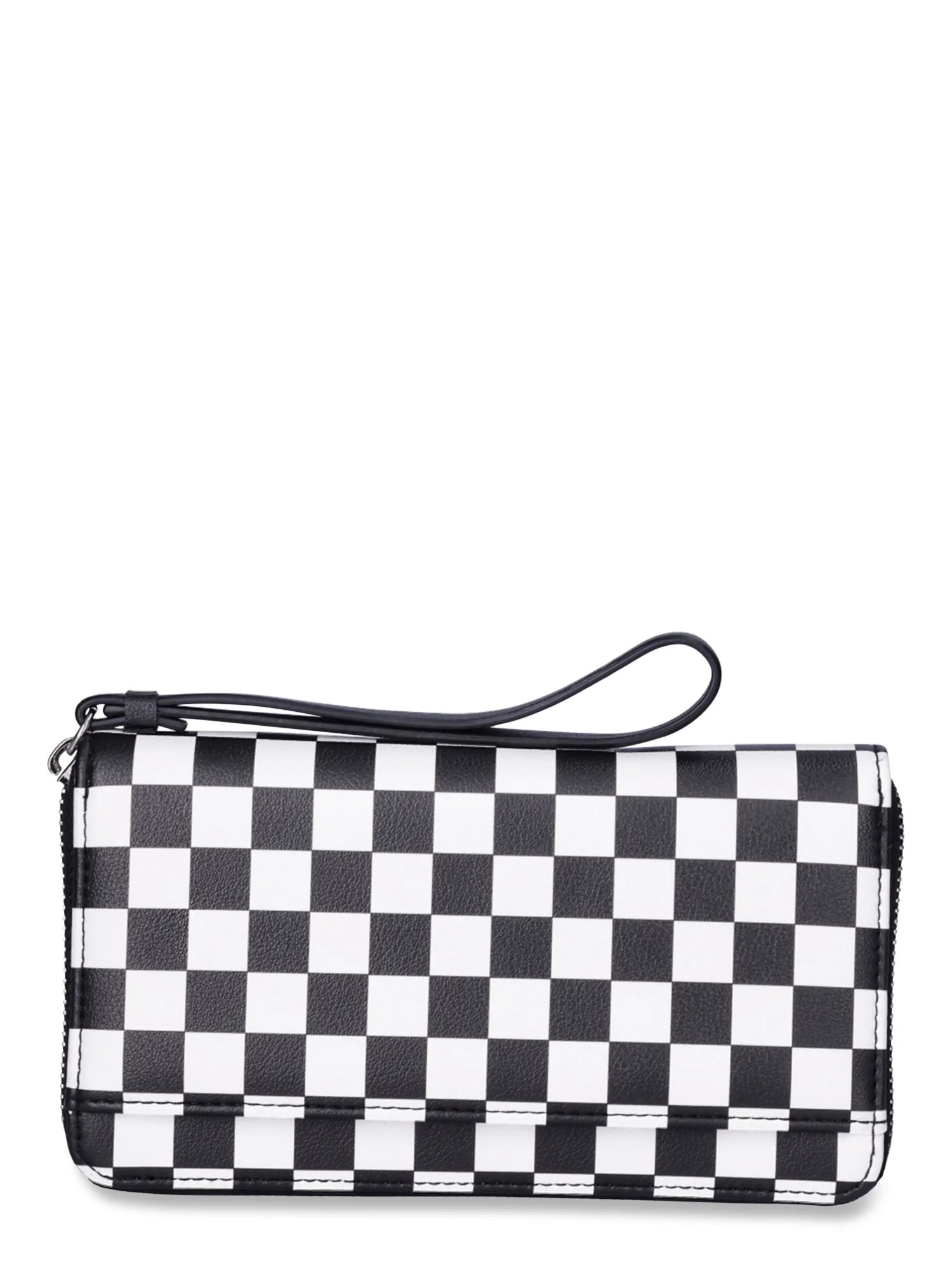 No Boundaries Women's Zip Around Phone Wristlet Wallet, Black/White Check | Walmart (US)