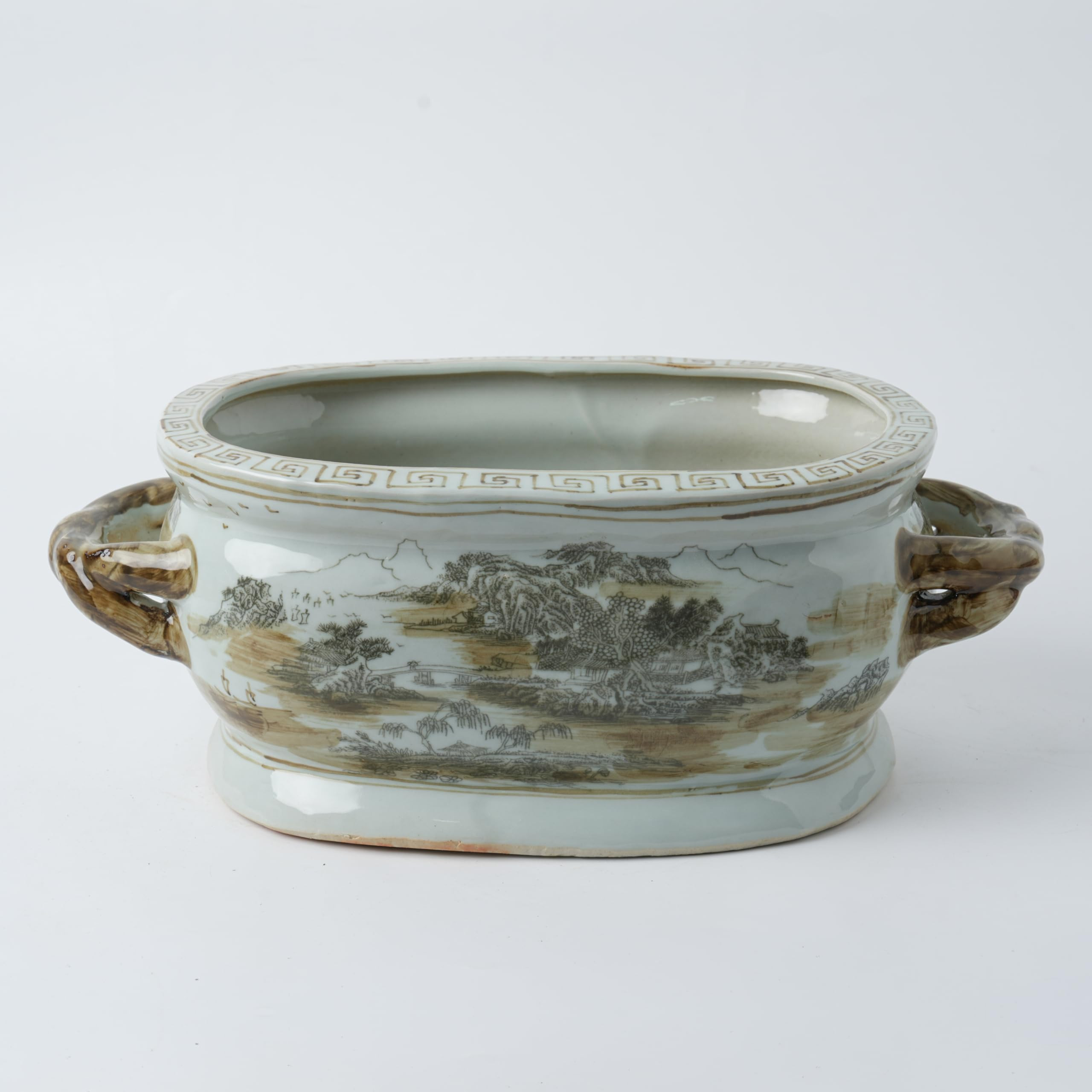 JINDEZHEN Vintage Blue and White Flower & Birds Porcelain Footbath Planter Chinoiserie Scenery Mo... | Amazon (US)