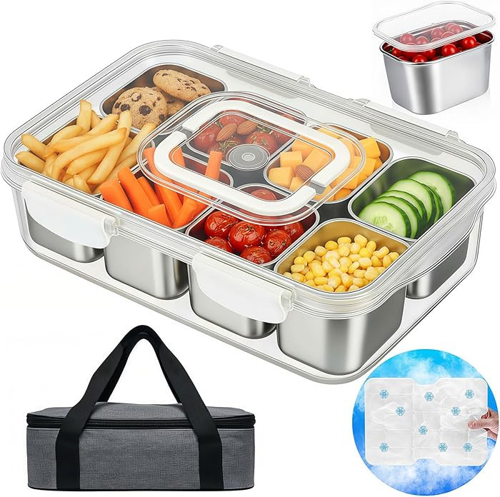 Snackle Box Container with Ice Pack Stainless Steel,Portable Snack Boxes with Lid and Insulated B... | Amazon (US)